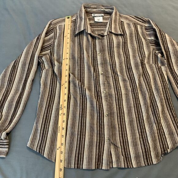 Columbia Shirt Womens XL Brown Tan Stripe Long Sleeve Button Front Casual - Picture 5 of 7